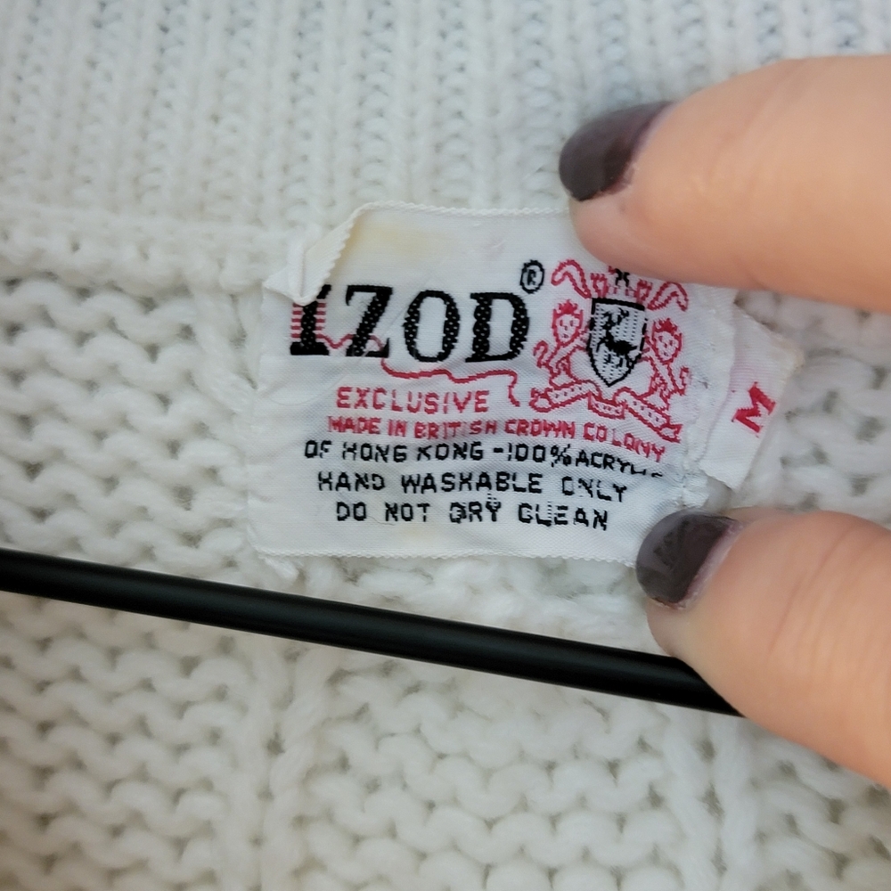 Vintage 1980's Izod Lacoste Mens Tennis Sweater Chunky Cable Knit Cricket M - Picture 4 of 11